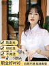雪茜曼（XUEXIMAN）短袖襯衫女工裝襯衣女商務(wù)休閑修身職業(yè)裝女裝夏季工作服方領(lǐng)白色 曬單實拍圖