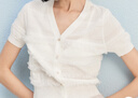 VEROMODA針織衫2025春季新款薄紗木耳花邊仿珍珠紐扣坑條針織開衫 蜜乳白色 L 曬單實(shí)拍圖