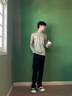 回力輕國風(fēng)t恤男秋季寬松透氣休閑戶外打底衫男款純棉重磅長袖體恤衫 棕櫚綠(竹韻中國胸標(biāo)) L /175(回力潮牌品質(zhì)保障) 曬單實拍圖