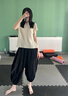 EIN【淡人穿搭】EIN言花影鏤空中式立領(lǐng)針織衫女上衣25夏新款 淺杏 M 曬單實(shí)拍圖
