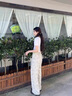 京功大碼褲子女200斤冰絲女裝300斤闊腿褲高腰水墨夏季垂感國風(fēng)慵懶 杏色[水墨休閑褲] L 建議85-110斤 曬單實拍圖