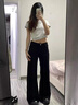 魯雅爾小個子黑色微喇牛仔褲女夏季新款胖mm顯瘦高腰窄版寬松顯瘦闊腿褲 黑色 L 曬單實拍圖