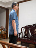 恒源祥夏季含桑蠶絲唐裝男中老年外套漢服中國風(fēng)立領(lǐng)襯衫短袖套裝兩件套 9302T碧藍-長(cháng)褲套裝 XL 175/40 曬單實(shí)拍圖