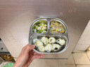 新安代兒童餐盤嬰兒餐具輔食碗訓(xùn)練學(xué)吃飯工具不銹鋼吸盤式注水保溫碗 綠恐龍【可拆洗保溫餐盤】 曬單實(shí)拍圖