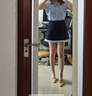 紅袖撞色半身裙2025夏季新款女裝氣質(zhì)減齡假兩件拼接A字氣質(zhì)學(xué)院短裙 藏青495 M 曬單實(shí)拍圖
