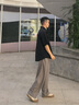 皓頓（HAUT TON）男士休閑褲2025夏季新款寬松直筒褲 奶咖灰 L (170) 曬單實拍圖