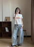 SPAO韓國同款卡通貓咪短袖t恤女透氣夏季純棉休閑半袖衫SPDX25AT03LD 白#SP三只貓咪 L 曬單實拍圖