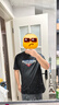 比音勒芬（Biemlfdlkk）【親膚柔軟】夏季男士戶外休閑個性撞色字母印花圓領短袖T恤上衣 07黑 XL （110） 曬單實拍圖