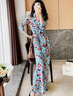 蔻伊婭（Kouyiya）品牌女裝新品碎花連衣裙女裝2025新款秋裝設(shè)計感小眾復(fù)古開叉收腰 薄荷藍(lán)綠 L 曬單實拍圖