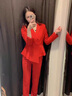 勤記播音主持藝考服裝女高端西裝紅色西裝套裝女夏季播音藝考主持人正 大紅長袖西裝+B37大紅西褲 L 曬單實(shí)拍圖
