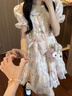 莜仙格奶甜溫柔碎花娃娃領(lǐng)連衣裙夏季少女感超仙氣質(zhì)減齡收腰系帶公主裙 粉色郁金香 L 建議 120斤以?xún)?曬單實(shí)拍圖