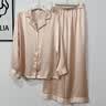 絲界【商場同款】真絲睡衣女套裝100%桑蠶絲涼感家居服七夕情人節(jié)禮物 可外穿襯衫領(lǐng)-雪牙紅 L 曬單實拍圖