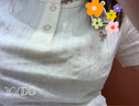 百圖betu女裝2025夏季新款T恤拼接精致花邊抽褶收腰短袖上衣女2506T04 淺黃 L 曬單實拍圖