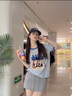 薄款微透撞色圓領(lǐng)短袖t恤女夏季2025新款韓版卡通印花潮流上衣服 藍(lán)色 M 曬單實(shí)拍圖