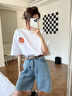 Teenie Weenie小熊牛仔短褲女2025年夏季新款活力簡約休閑三分褲女 淺藍色 M (165) 曬單實拍圖