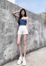魯雅爾潮流百搭牛仔短褲女夏季新款高腰彈力寬松顯瘦闊腿a字外穿熱褲子 白色 M 曬單實(shí)拍圖