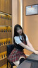 皓娥 美式辣妹學(xué)院風(fēng)JK制服套裝女兩件套夏季假兩件上衣格子半身裙子 套裝【上衣+紅格裙+皮帶+領(lǐng)帶】 M 建議：98斤以下 曬單實(shí)拍圖
