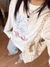 小野七天防曬罩衫長袖t恤女夏季新款白正肩寬松設(shè)計感chic韓系上衣 白色 M 曬單實拍圖