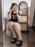 栢啟歆拖鞋女夏季小個子增高厚底防臭防滑居家時尚外穿透氣涼拖鞋一字拖 增高拖鞋女【黑】 35-36 曬單實拍圖