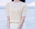 香影奶黃色小雛菊針織短袖t恤女2025夏裝新款圓領(lǐng)洋氣小個(gè)子上衣 黃色 M 160/84A/95-110斤 曬單實(shí)拍圖