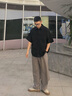 皓頓（HAUT TON）男士休閑褲2025夏季新款寬松直筒褲 奶咖灰 L (170) 曬單實拍圖