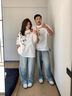 MDlila情侶裝夏季套裝2025新款潮牌衣服寬松短袖t恤感團(tuán)體班服定制 男白灰+女白灰 XL 男+女S 曬單實(shí)拍圖