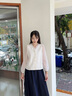 香影v領(lǐng)襯衫女長袖2025秋季新款襯衣通勤木耳邊白色薄款法式上衣 鷺白 S 曬單實拍圖