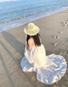 斤慕法式露背掛脖連衣裙夏季海邊度假仙氣純欲溫柔風帶胸墊A字長裙子 米杏色M 曬單實拍圖