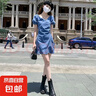 減齡氣質(zhì)荷葉邊牛仔連衣裙女2025夏季薄款大碼收腰顯瘦短裙胖妹妹 藍(lán)色泡泡袖牛仔連衣短裙單件 S 曬單實(shí)拍圖