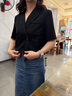 晨芙短袖西裝套裝女夏薄款短款小個子西服外套氣質酒店前臺面試工作服 單件黑色西裝 M 建議95-108斤 曬單實拍圖