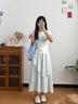 貞喜氣 藍條紋蕾絲半身裙小個子2025春夏韓系設計感新款a字長裙雙層裙子 M （建議100-115斤） 曬單實拍圖