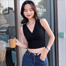 浪莎（LangSha）吊帶背心女內搭設計感小眾外穿短款無(wú)袖v領(lǐng)打底上衣網(wǎng)紅緊身露臍 黑色(V領(lǐng)) L [96-108斤] 曬單實(shí)拍圖
