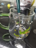 CCKO 玻璃杯 家用兒童牛奶杯帶刻度耐熱帶把手果汁杯水杯茶杯咖啡杯 350ML（綠色） 曬單實拍圖