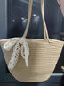 畫(huà)極（HUAJI）編織草編包包女大容量2025新款時(shí)尚秋冬百搭單肩海邊沙灘包托特包 卡其色絲巾款 曬單實(shí)拍圖
