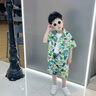 皮爾卡丹（pierre cardin）童裝男童套裝夏季2025新款兒童印花短袖休閑花襯衫沙灘服兩件套潮 椰子樹綠色aqoqqis 90 尺碼1~2歲【 80-90cm】 曬單實(shí)拍圖