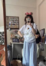 魯雅爾格子闊腿褲子女春秋季薄款高腰寬松直筒休閑褲大碼胖mm顯瘦山本褲 藍色 L 曬單實(shí)拍圖