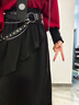 【月影流光】紅黑顯瘦新中式漢服垂感壓褶掛帶氣質(zhì)襯衫顯瘦長裙 月影流光【長袖 酒紅色六件套】 M 曬單實拍圖