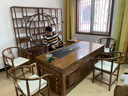錦榆園老榆木實木茶桌椅組合辦公室家用茶幾一體現(xiàn)代簡約功夫禪意泡茶臺 1.5米茶桌+1圍椅+4月牙椅/木茶盤 曬單實拍圖