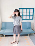 舟喜女大童裙子夏季初中生2025新款女童洋氣jk裙女孩夏裝學(xué)院風(fēng)套裝裙 灰色 140 【建議身高 130-140cm 】 曬單實(shí)拍圖