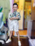 蘿卜唄唄（LUOBOBEIBEI）男童夏季禮服套裝兒童背帶褲襯衫六一演出 綠色短袖四件套-1  140 曬單實拍圖