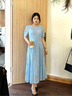 顏域鏤空蕾絲連衣裙女2025夏季新款輕熟風(fēng)高腰收腰修身過(guò)膝短袖裙 淺藍(lán) 2XL 曬單實(shí)拍圖