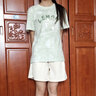 MJ STYLE純棉扎染短袖短褲套裝女2025夏季寬松休閑高腰顯瘦小個子兩件套 曬單實(shí)拍圖