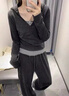 莜仙格慵懶連帽假兩件上衣闊腿褲兩件套大碼大碼胖mm休閑氣質(zhì)顯瘦套裝女 深灰色 【單上衣】 L 建議 100-115斤 曬單實(shí)拍圖