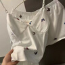 真絲睡衣女吊帶短褲套裝蝴蝶印花性感吊帶高級感純欲風家居服套裝 印花蝴蝶-白【吊帶+短褲】 XL 110-130斤 曬單實拍圖