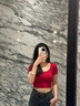 茯見2024新款正肩T恤女裝紅色U領短袖t恤女裝上衣夏季簡約辣妹修身 紅色 S 曬單實拍圖