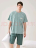 芬騰睡衣男士【100%純棉】夏季新款薄款T恤運(yùn)動(dòng)外穿家居服套裝 灰綠 XL 曬單實(shí)拍圖