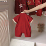G.DUCKKIDS小黃鴨嬰兒連體衣夏季新生兒衣服中國風爬服男女寶寶百天周歲禮服 紅色 90cm 尺碼1~2歲【 80-】 曬單實拍圖