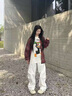 NASA XVVXcleanfit美式彎刀牛仔褲男款春季褶皺休閑闊腿褲子直筒微喇鐮刀褲 白色 XL 曬單實(shí)拍圖
