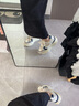 金狐貍2025新款春夏真皮老爹鞋女輕便厚底增高休閑運動(dòng)鞋小白鞋女鞋 米色/藍色 四季款 36 曬單實(shí)拍圖