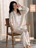都市麗人冰絲國風(fēng)睡衣女帶胸墊春秋季薄款高級(jí)感長(zhǎng)袖家居服套裝可外穿 曬單實(shí)拍圖